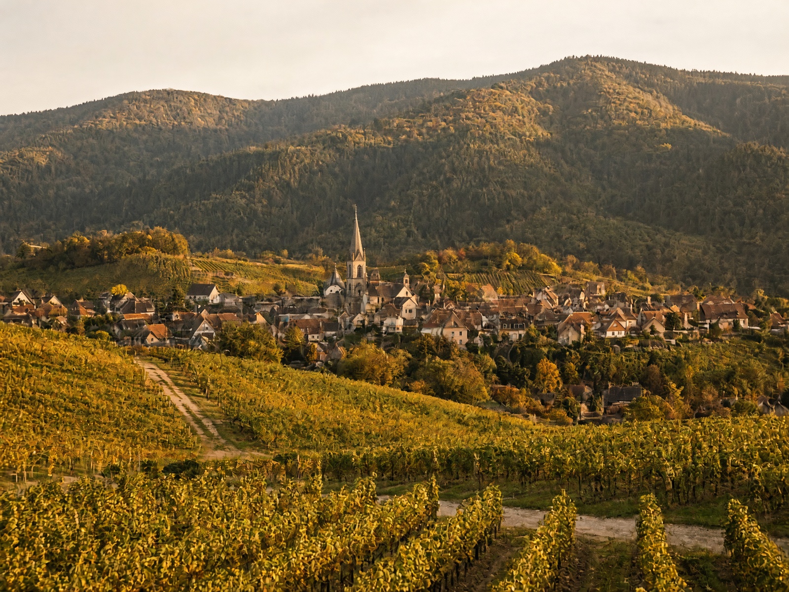 Alsace village and vineyard strips