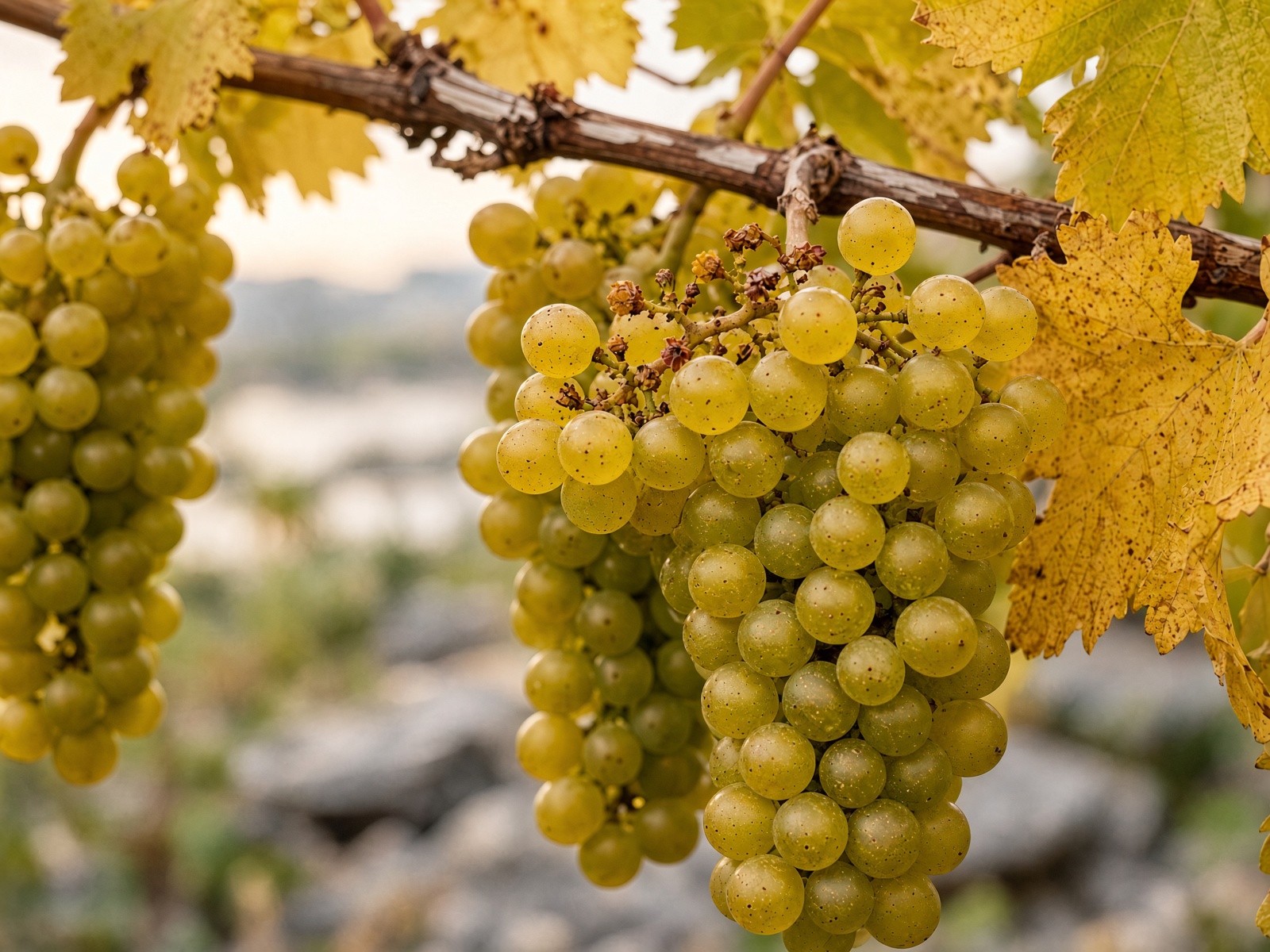 Riesling clusters on the vine