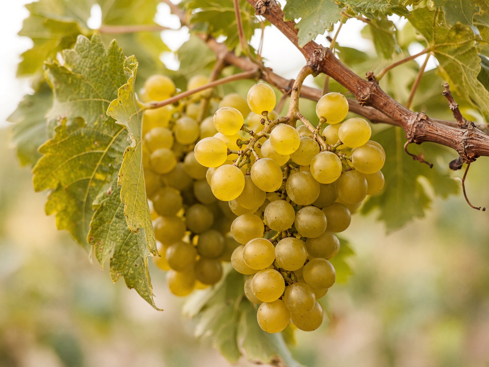 Sauvignon Blanc clusters on the vine