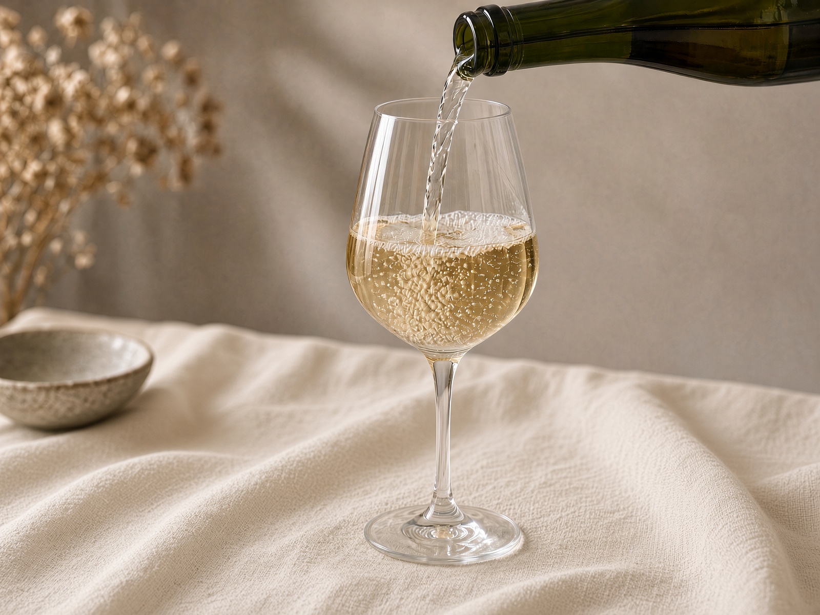 Champagne poured into a tulip glass