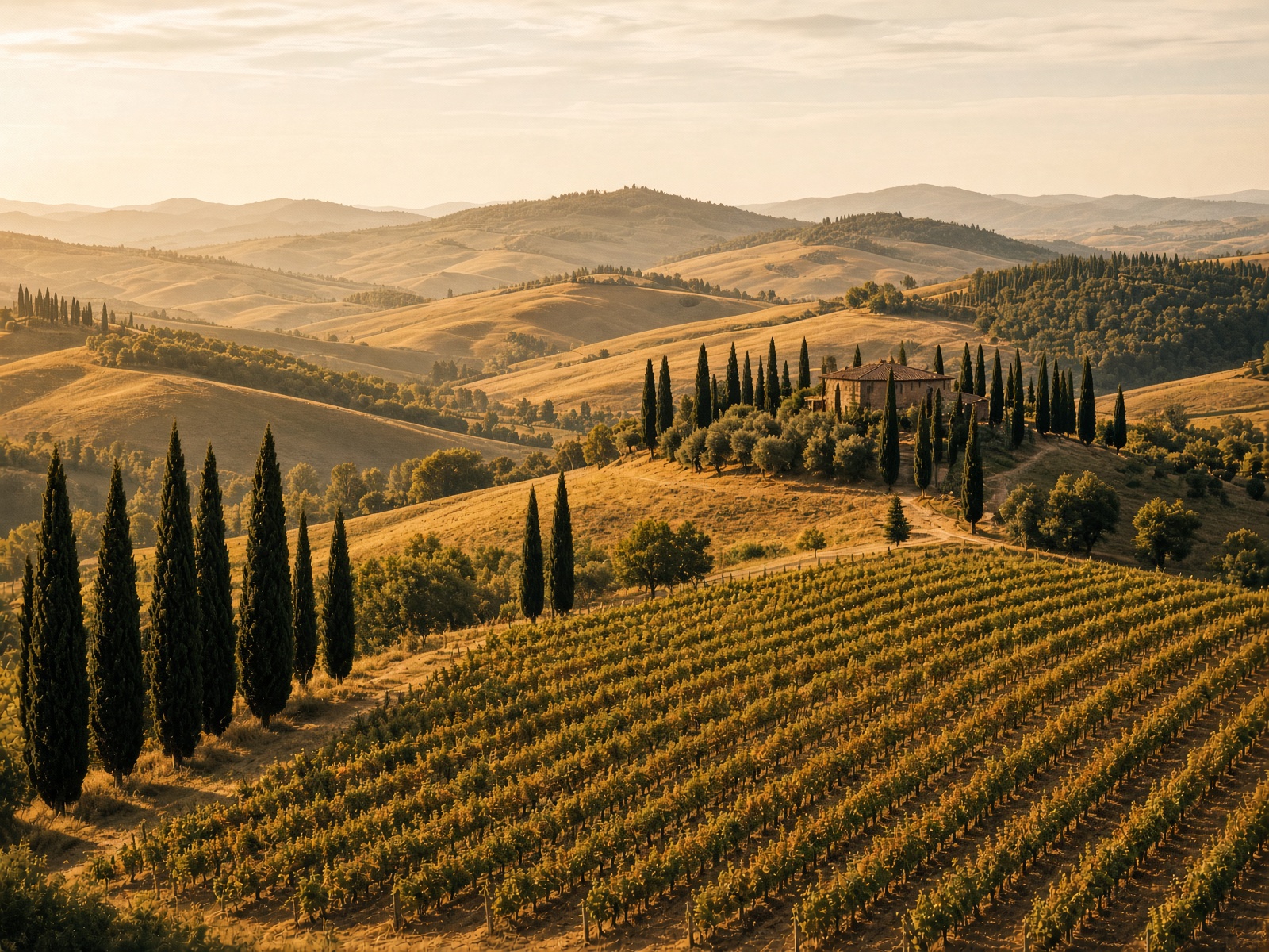 Tuscan hills and cypress