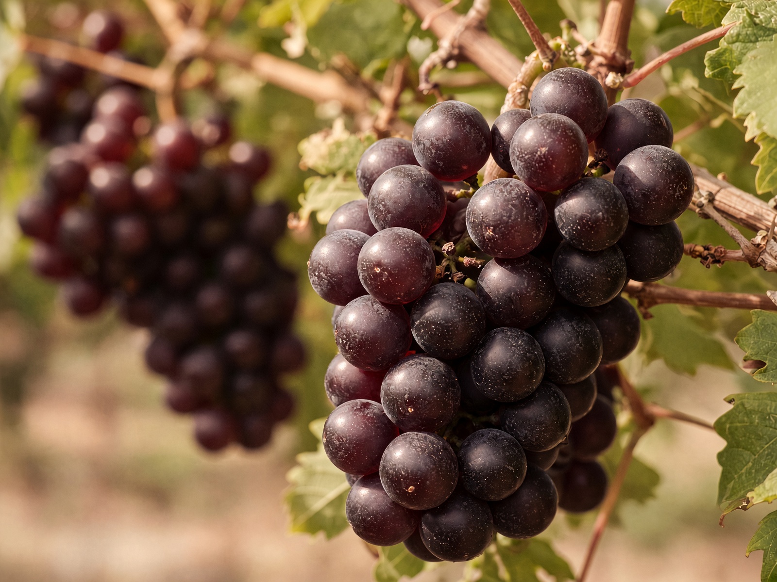 Plump Zinfandel clusters on the vine