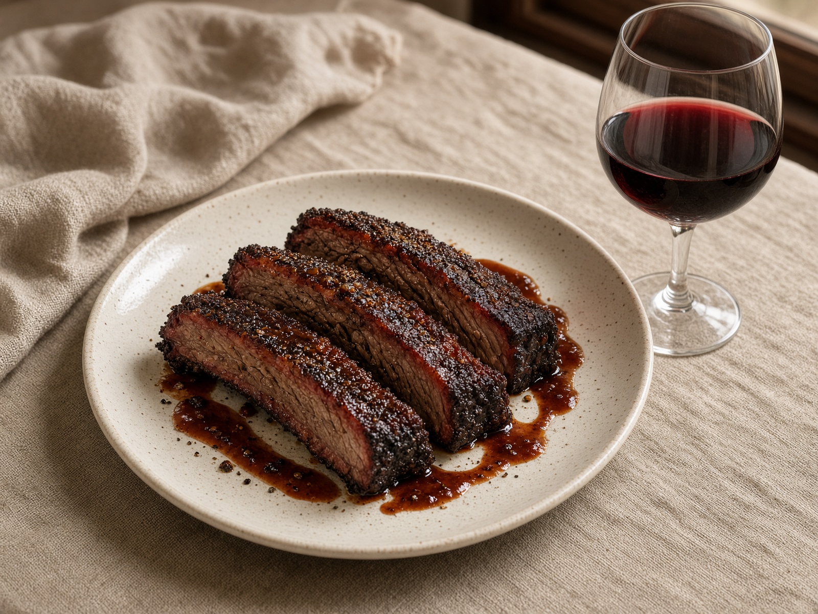 Barbecue ribs with red wine