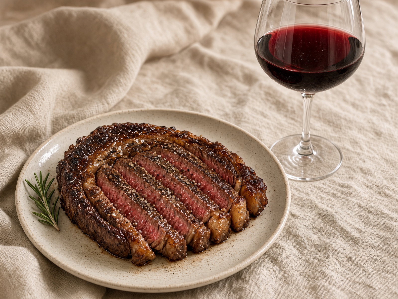 Steak with a glass of red wine