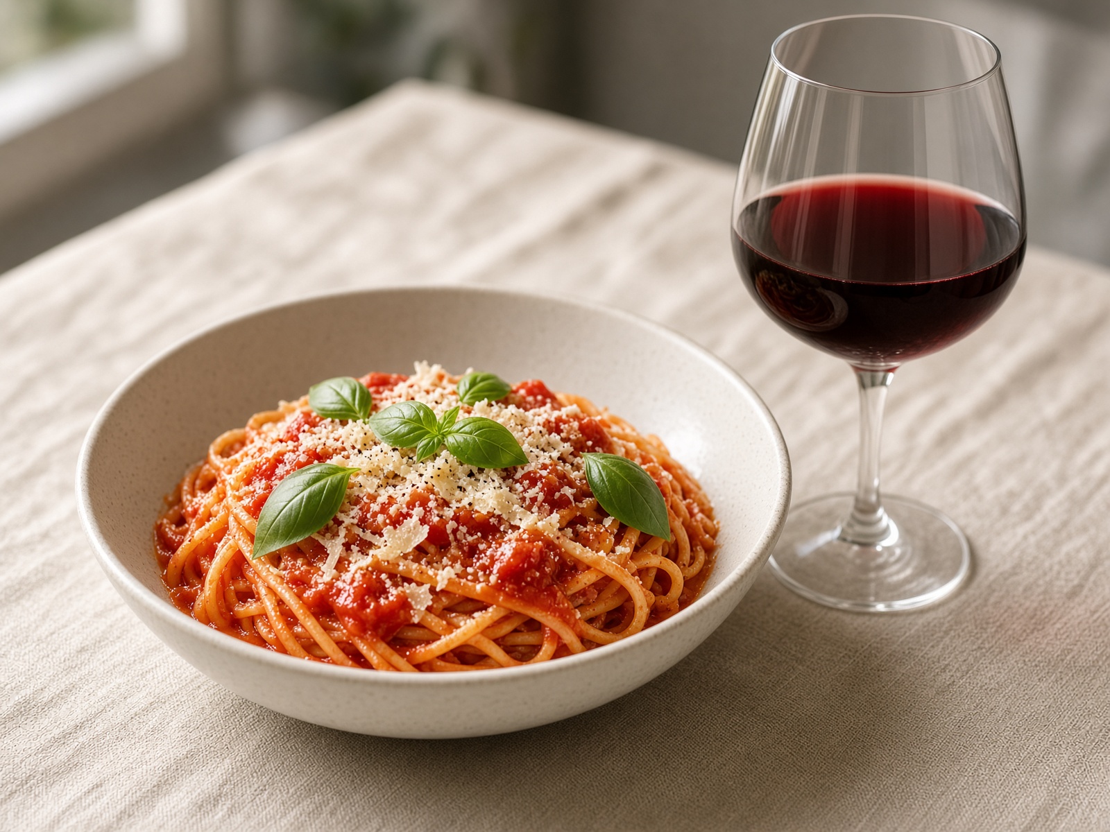 Tomato pasta with Chianti