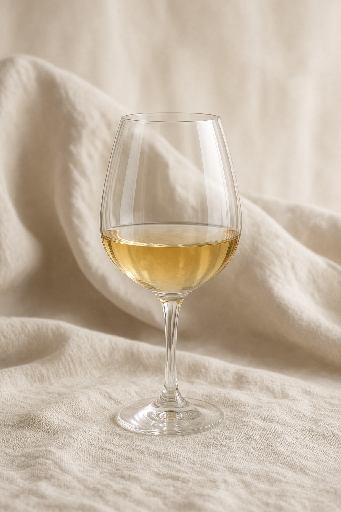 A wide white Burgundy glass of Chardonnay